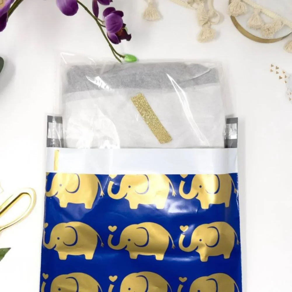 25 Pcs Gold Elephant Design Poly Mailers 6